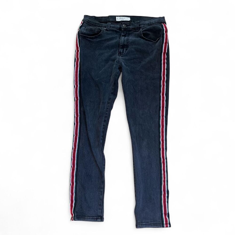 Vintage Y2K 2005 Akademiks Men's Black Side Stripe Skinny Jeans SZ 34 X 30
